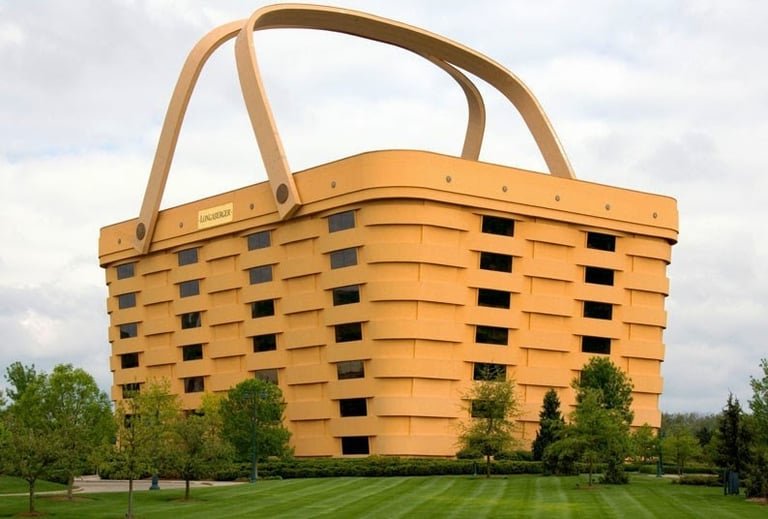 A visionary building shaped like a basket